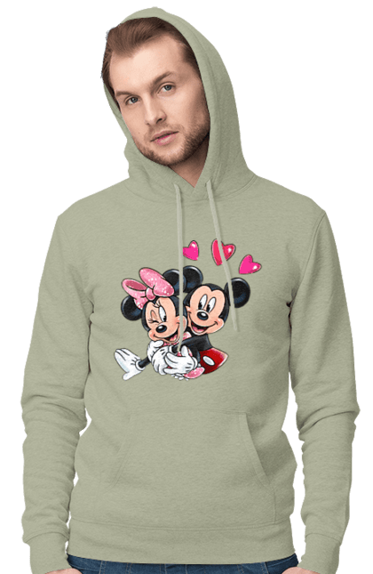 Men's hoodie with prints Mickey Mouse and Minnie Mouse. Cartoon, disney, mickey, mickey mouse, minnie mouse. 2070702