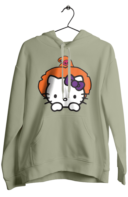 Men's hoodie with prints Hello Kitty Halloween. Brand, cat, character, halloween, hello kitty, kitten, kitty, witch. 2070702