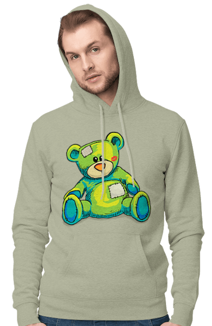 Men's hoodie with prints Teddy bear. Animal, bear, gift, kisses, old, patches, teddy, teddy bear, toy, vintage. 2070702