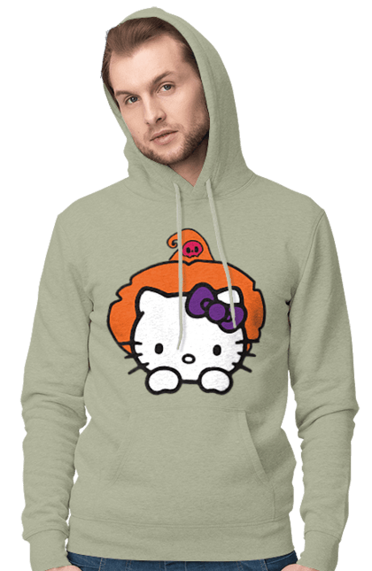 Men's hoodie with prints Hello Kitty Halloween. Brand, cat, character, halloween, hello kitty, kitten, kitty, witch. 2070702