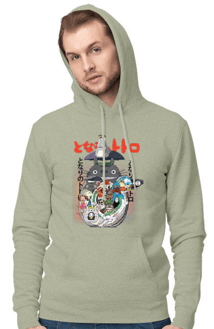 Men's hoodie with prints Totoro. Adventures, anime, comedy drama, fantasy, film, my neighbor totoro, tv series. 2070702