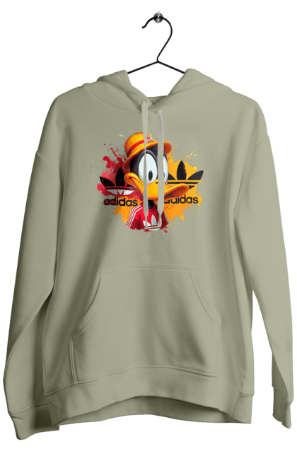 Мужское худи с принтом Даффи Дак Adidas. Adidas, daffy duck, looney tunes, merrie melodies, warner brothers, даффи дак, мультфильм, персонаж, утка даффи. 2070702