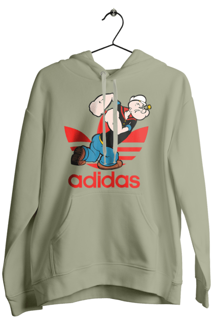 Мужское худи с принтом Adidas Моряк Попай. Adidas, popeye the sailor, адидас, комикс, моряк, мультфильм, сериал, трубка. 2070702