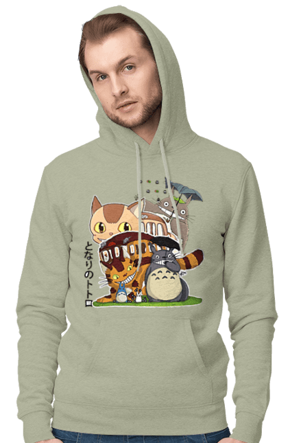 Men's hoodie with prints Totoro. Adventures, anime, comedy drama, fantasy, film, my neighbor totoro, tv series. 2070702