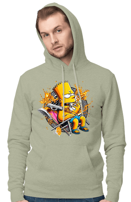 Men's hoodie with prints Bart Simpson Versace. Bart, cartoon, serial, simpson, versace. 2070702