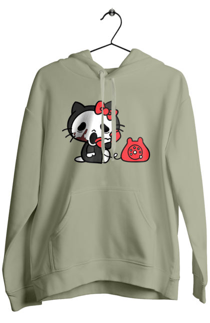 Мужское худи с принтом Хелло Китти Хэллоуин. Halloween, hello kitty, бренд, кот, котенок, персонаж, хелло китти, хэллоуин. 2070702