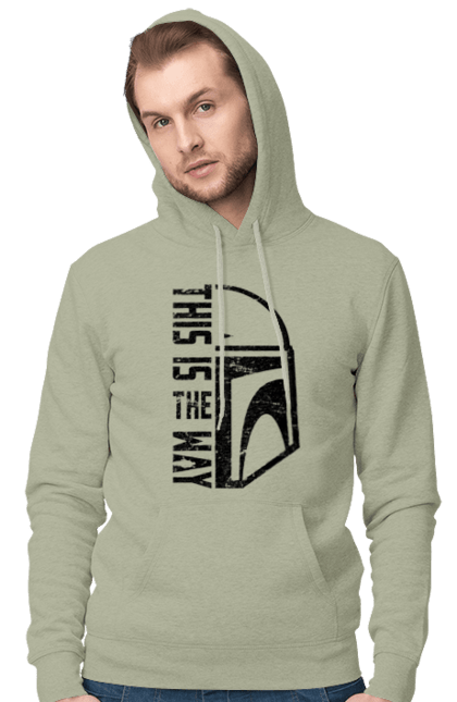 Men's hoodie with prints This is the way. Baby yoda, cinema, disney, distressed, mandalorian, mandalorian helmet, movies, star wars, television series. 2070702