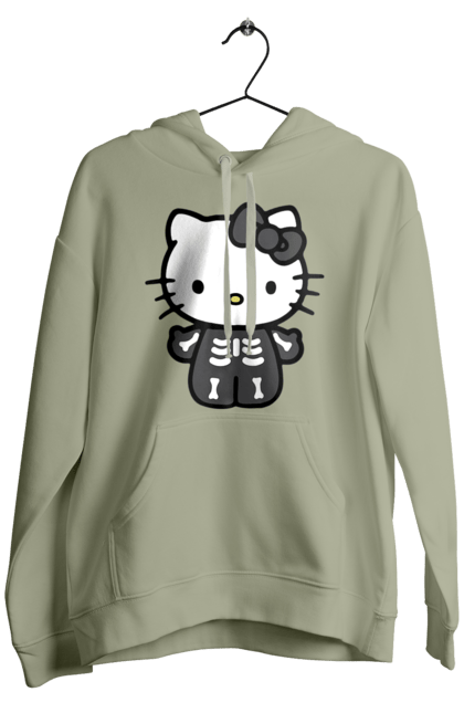 Men's hoodie with prints Hello Kitty Halloween. Brand, character, halloween, hello kitty, kitten, kitty, skeleton, zombie. 2070702