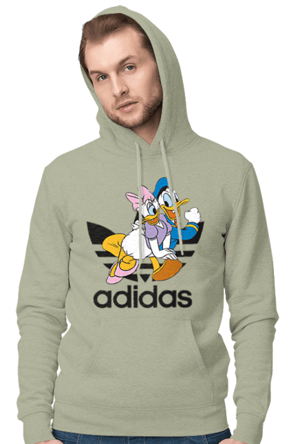 Мужское худи с принтом Adidas Дональд Дак. Adidas, daisy duck, donald duck, адидас, дейзи дак, дональд дак, мультсериал, мультфильм. 2070702