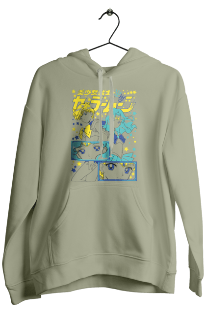 Men's hoodie with prints Sailor Uranus and Neptune. Anime, drama, magical girl, neptune, sailor moon, tv series, uranus. 2070702