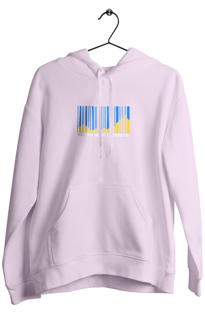 Men`s hoodie with prints My home is Ukraine. Bar code, blue sky, home, mountains, my country, my house, state mark, ukraine. 2070702