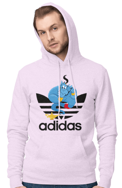 Мужское худи с принтом Adidas Джинни. Adidas, aladdin, genie, адидас, аладдин, джинни, мультфильм, персонаж. 2070702