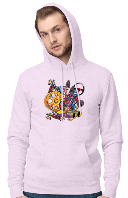 Men`s hoodie with prints Carparts. Auto parts, car, carparts, drive, drug, machine, race. 2070702