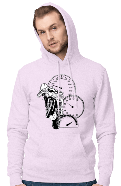 Men`s hoodie with prints Motorcycle Speed Black. Moto, motorcycle, overclocking, speed. 2070702