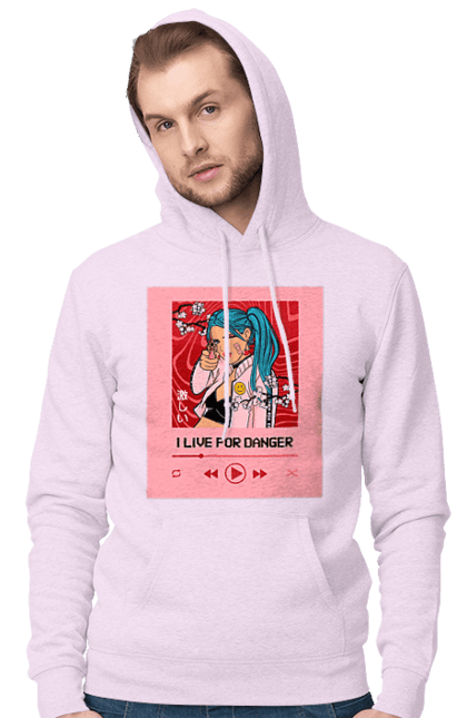 Чоловіче худі з принтом "I Live For Danger". Аніме, музика, пістолет, програвач. 2070702