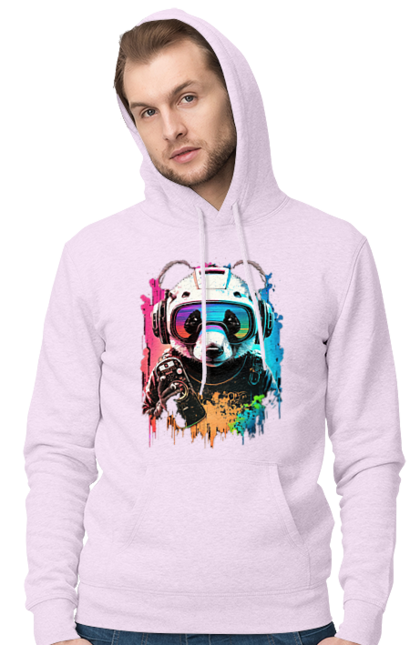 Чоловіче худі з принтом "Панда в VR шолом". Віртуальна реальність, гік, панда, персонаж, шолом. 2070702