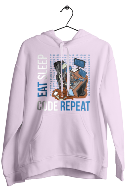 Мужское худи с принтом Ешь Cпи Кодь Повторяй. Айти, айтишник, для айтишника, для программиста, ешь cпи, кодь повторяй, подарок айтишнику, подарок программисту, программист, разработчик. 2070702