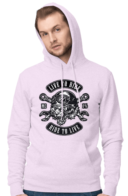 Men`s hoodie with prints Live To Ride, Tiger. Moped, tiger, to ride. 2070702