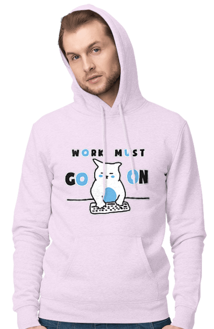 Men`s hoodie with prints Work must go on. Cat, cats, work. 2070702