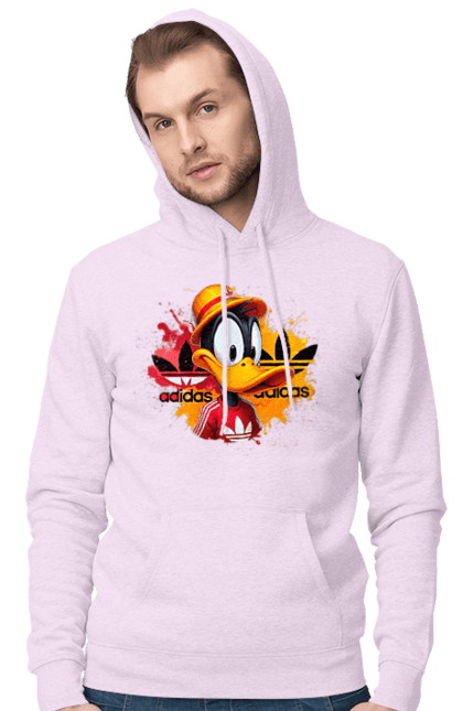 Мужское худи с принтом Даффи Дак Adidas. Adidas, daffy duck, looney tunes, merrie melodies, warner brothers, даффи дак, мультфильм, персонаж, утка даффи. 2070702