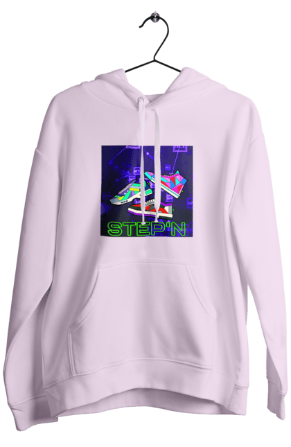 Чоловіче худі з принтом "Step`n". Віртуальні кросівки, крипта, криптовалюти, нфт, нфт кросівки, солана, степен. 2070702