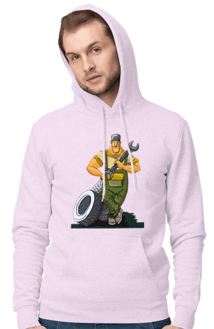 Чоловіче худі з принтом "Автомайстер". Гайковий ключ, колеса, професія. 2070702