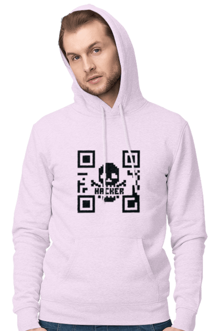 Чоловіче худі з принтом "Хакер hacker". Geek, hacker, ios, qr code, qr код, ай ті, айтішник, геймер, гік, іт, мем, позитив, пранк, програміст, розробник, хакер. 2070702
