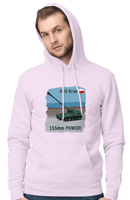 Men`s hoodie with prints 155mm Power! AHS Krab olive. Ahs krab, artillery, crab, howitzer, poland, self propelled. 2070702