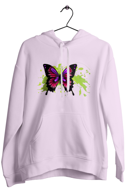 Men`s hoodie with prints Pink Butterfly. Butterfly. 2070702