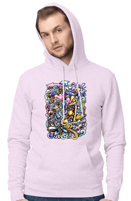 Чоловіче худі з принтом "Школа навчання". Зошит, калькулятор, канцелярія, навчання, олівець, ручка, школа. 2070702