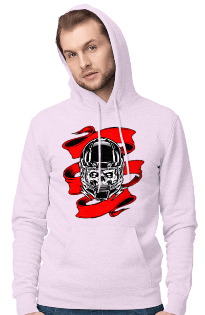 Men`s hoodie with prints Skull in a motorcycle helmet. Helmet, moto, skull, tape. 2070702