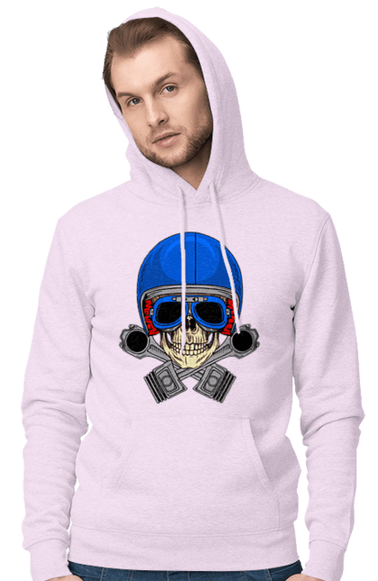 Чоловіче худі з принтом "череп мотолюбитель". Байкер, окуляри, череп, шолом. 2070702