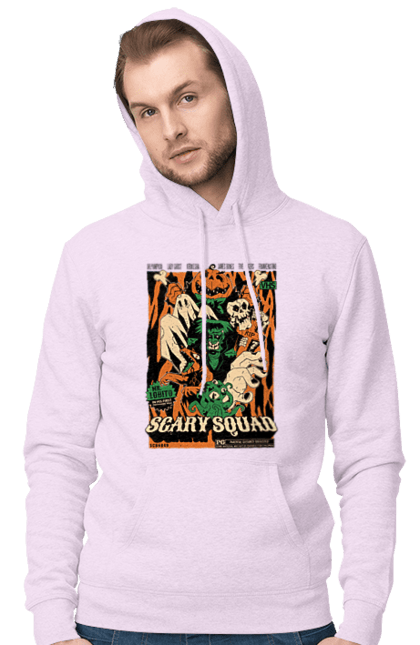 Men's hoodie with prints Halloween Scary Squad. Costume, ghost, halloween, holiday, october, october 31, pumpkin, skeleton, sweets, trick or treat. 2070702