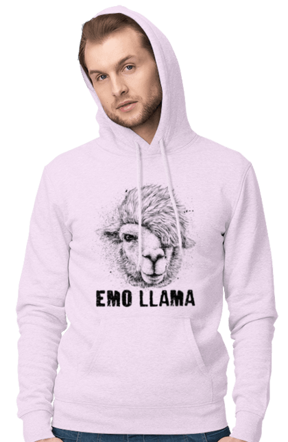 Чоловіче худі з принтом "Емо Лама". Alpaca, animals, distressed, emo, funny, llama, vintage, емо, лама. 2070702