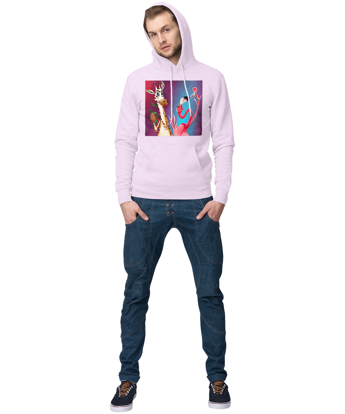 Giraffe And Flamingo At The Party