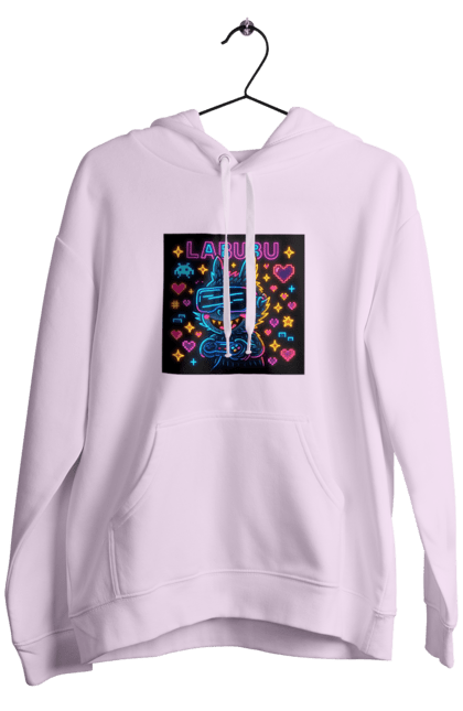 Чоловіче худі з принтом "Лабубу". Vrочки, геймеркультура, геймпад, іконкиаркади, кіберарт, лабубу, неонгеймінг, піксельарт, ретроаркада, світиться. 2070702