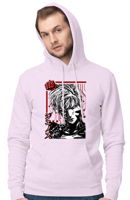 Men's hoodie with prints One Punch Man Genos. Anime, comedy, cyborg, demon, demon cyborg, genos, manga, one punch man, parody, superheroes. 2070702