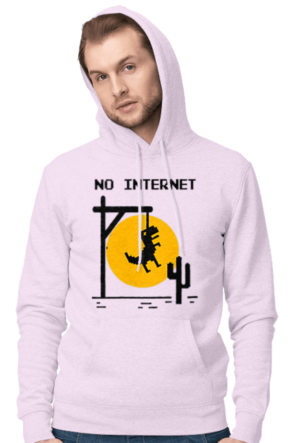 Men`s hoodie with prints No internet. Dinosaur hanged himself, funny, humor, joke, meme, no internet, without internet. 2070702