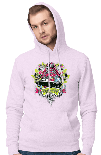 Men`s hoodie with prints Car Show, Summer. Automobile, cards, money, palm, show. 2070702