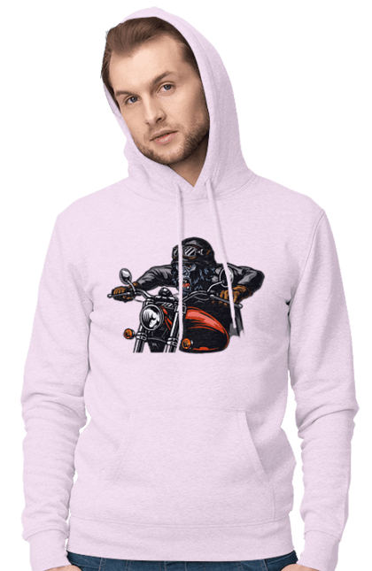 Men`s hoodie with prints Gorilla On A Moped. Gorilla, moped, speed. 2070702