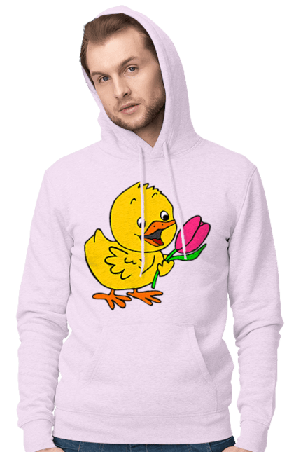 Men`s hoodie with prints Chicken With A Tulip. Chick, tulip. 2070702