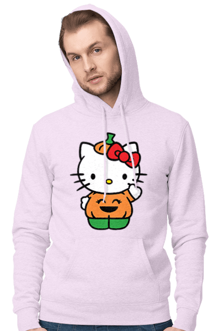 Мужское худи с принтом Хелло Китти Хэллоуин. Halloween, hello kitty, бренд, котенок, персонаж, тыква, хелло китти, хэллоуин. 2070702