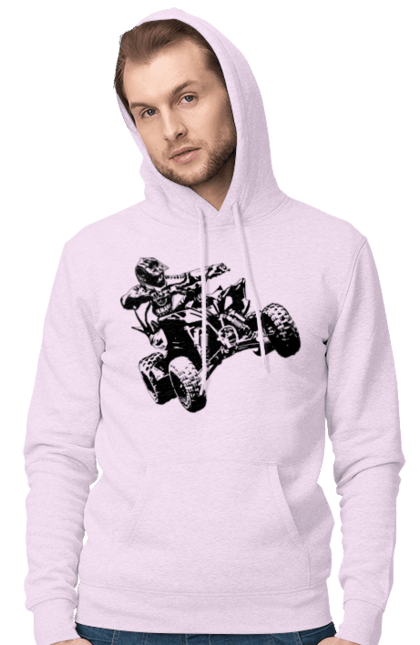 Men`s hoodie with prints Man On Atv Black. Atv, extreme, race. 2070702