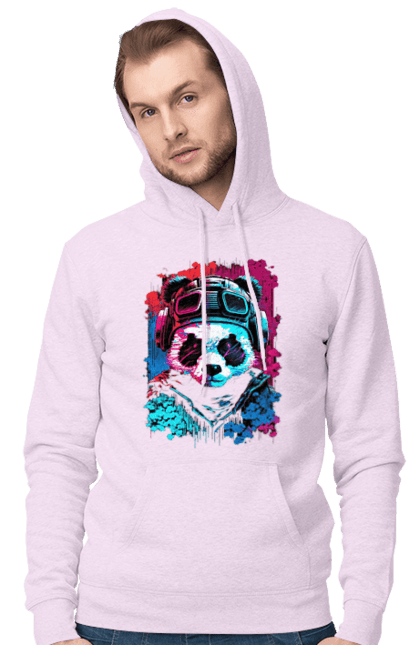 Men`s hoodie with prints Panda in VR Helmet. Character, geek, helmet, panda, virtual reality. 2070702