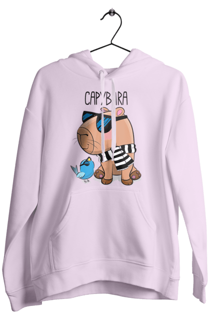 Men`s hoodie with prints Stylish Capybara. Animal, bird, capybara, fashionable capybara, glasses, mood, striped scarf, stylish capybara, sunglasses. 2070702