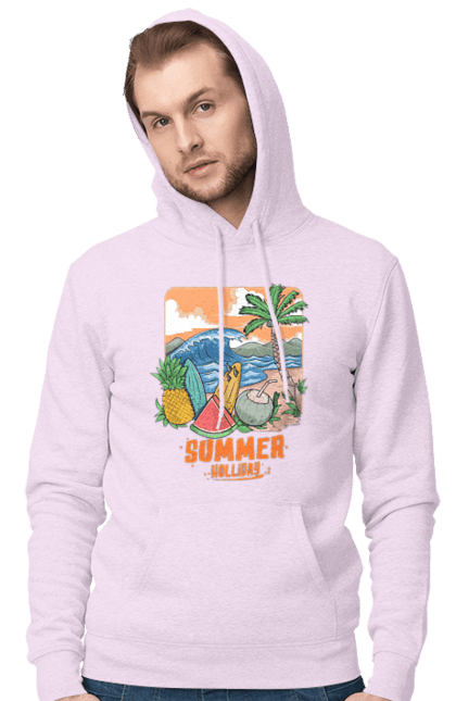 Чоловіче худі з принтом "Літні Свята". Ананас, літо, море, пальма, хвилі. 2070702