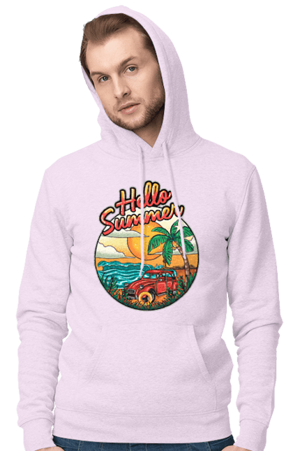 Чоловіче худі з принтом "Привіт Літо, Машина Біля Моря". Літо, машина, острів, пальма, пляж. 2070702