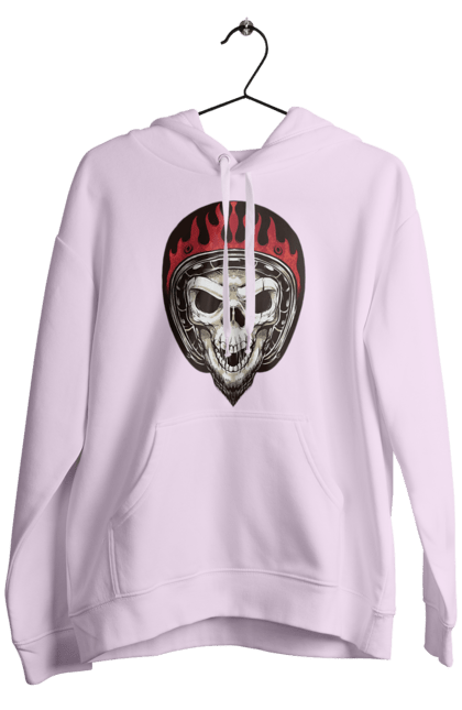 Men`s hoodie with prints Skull in a motorcycle helmet. Helmet, moto, skeleton, skull. 2070702