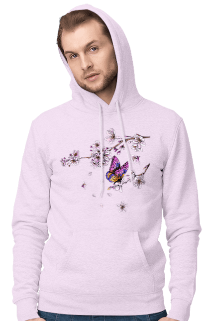 Чоловіче худі з принтом "Метелик І Сакура". Весна, дерево, метелик, сакура. 2070702