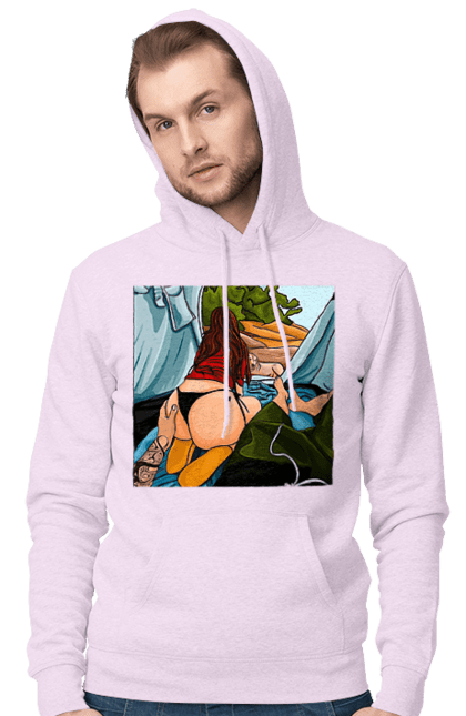 Чоловіче худі з принтом "Відпочинок З Улюбленою У Палатці". Відпочинок, жопа, палатка, собака. 2070702